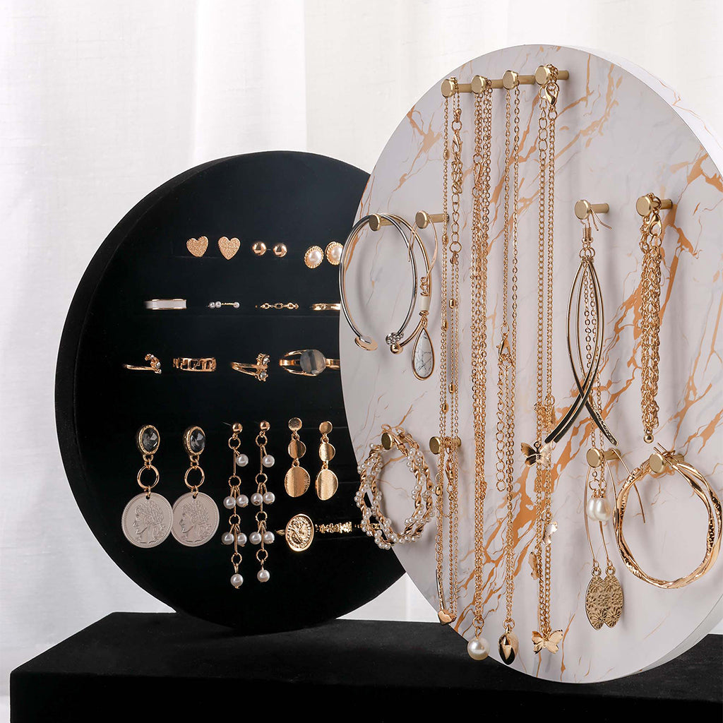 Gold-plated necklace display stand to keep your necklaces untangled and earrings organized