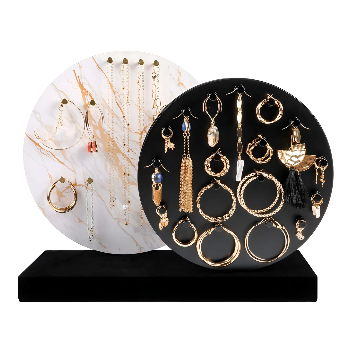 Rotating Earring Stand with jewelry. Magnetic Earring Holder. Easy to move around to accommodate earring sizes and designs.