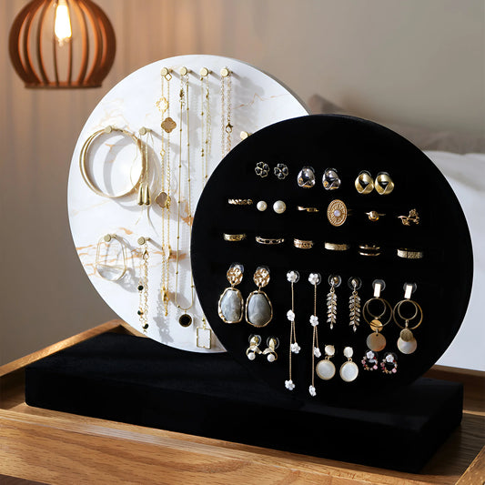 Artsories Signature 360° Rotating Jewelry Display Set features premium black velvet ring holder. Jewellery Stand.